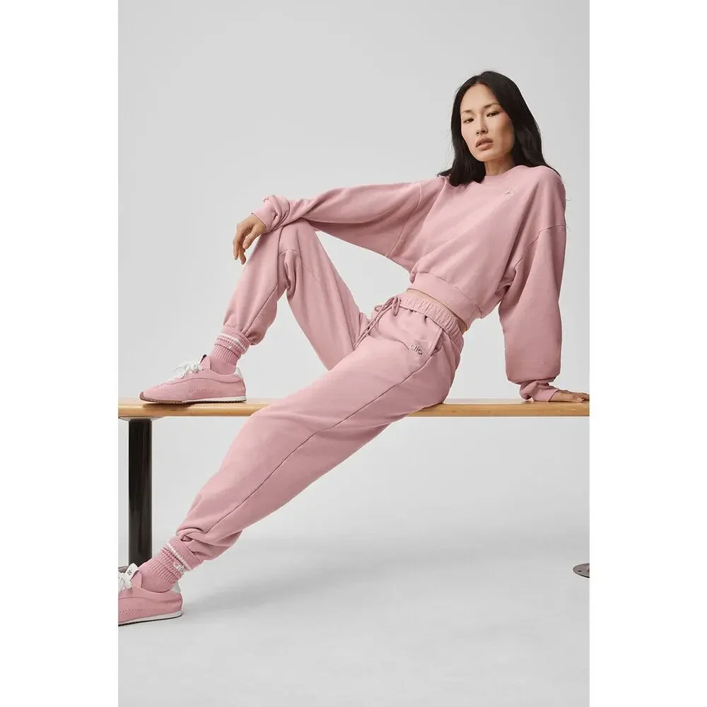 Alo Yoga Accolade Vintage Pink 2 Piece Sweatpants Crew Sweatshirt Set S